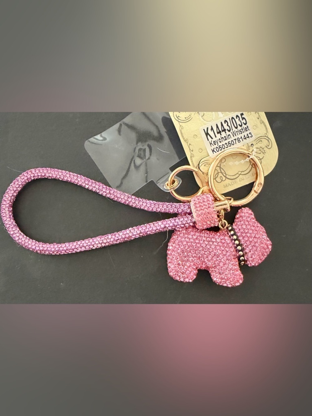 Pink Crystal Puppy Wristlet Keychain